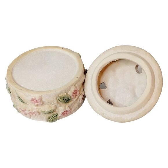 Vintage Potpourri Trinket Box Lidded Jewelry Box With Dragon Fly Floral - Picture 9 of 12